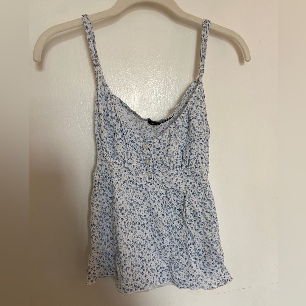 brandy melville blue floral tank top with tie back